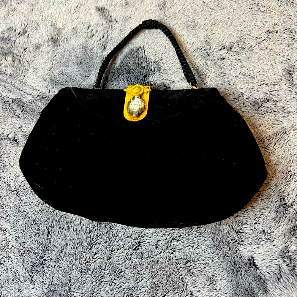 Black Velvet Clutch with Gold Accent